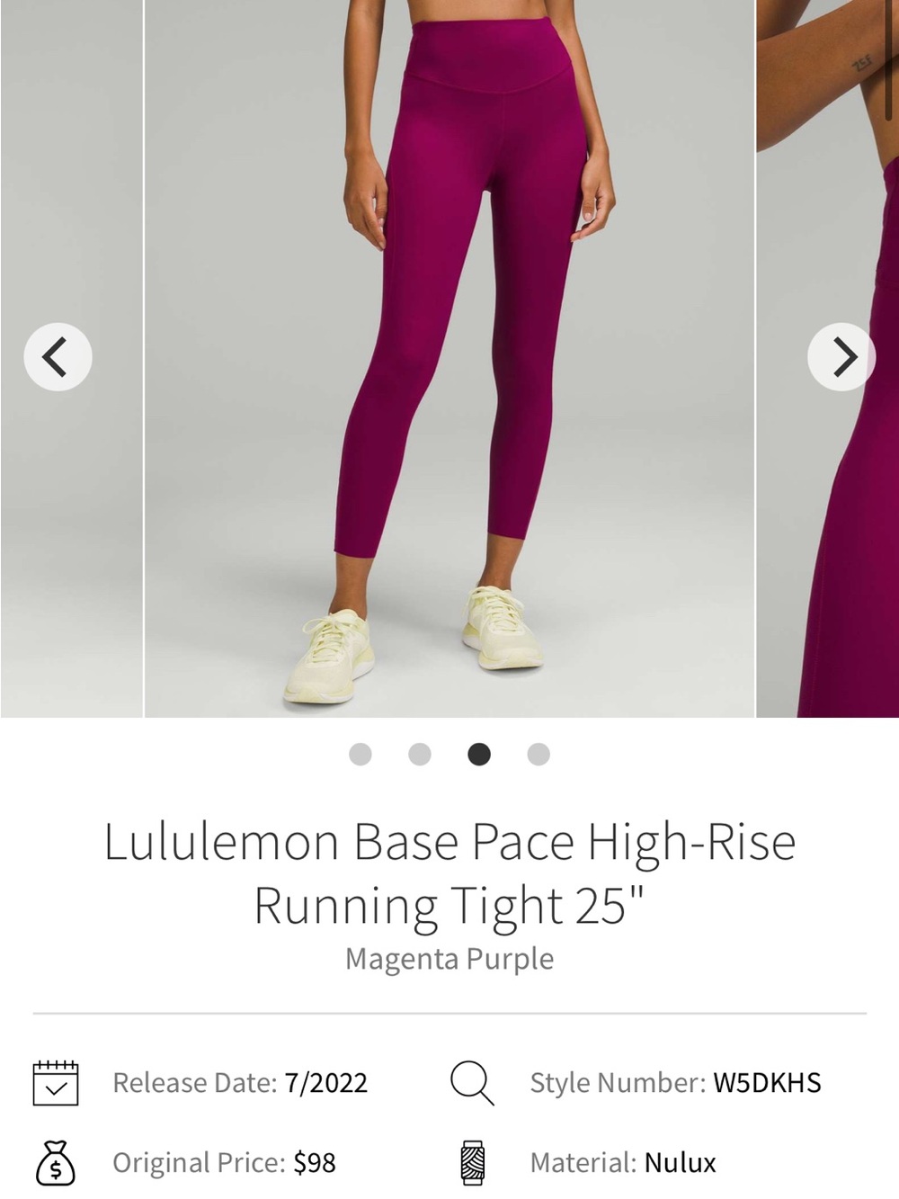 Lululemon Base Pace High-Rise Running Tight 25” Size 6